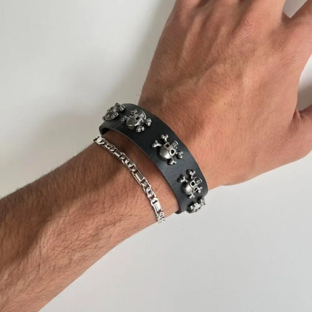 Y2K 2000s skeleton grunge punk black studded bracelet